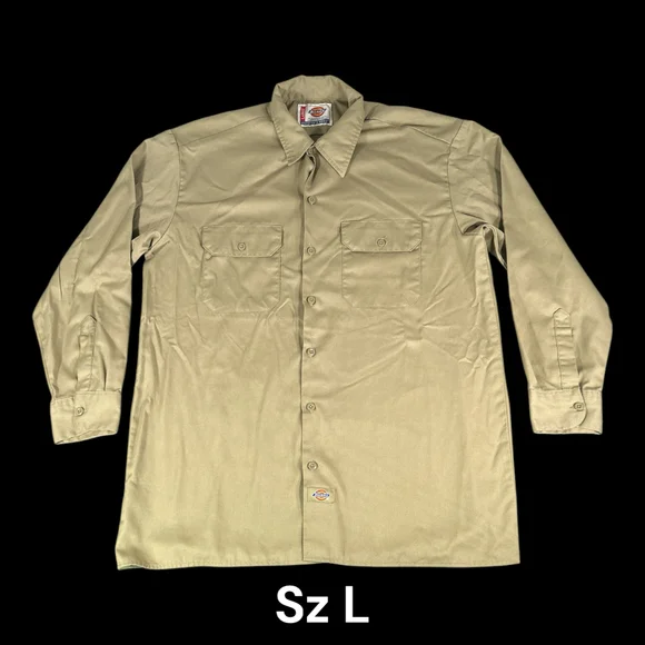 Dickies Mens Long Sleeve Button Up work Shirt Sz L - Picture 1 of 4